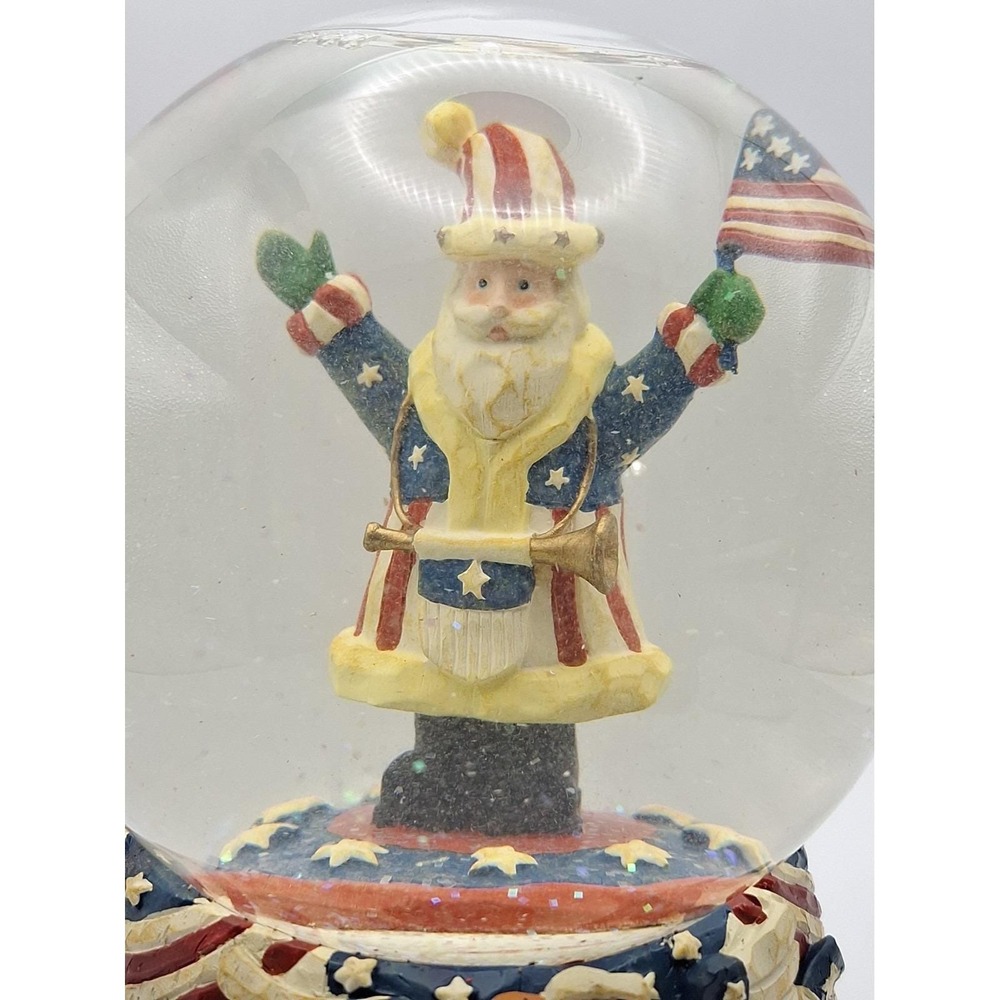 JCPenney Santa Uncle Sam Santa Snow Globe Plays Music God Bless America MINT